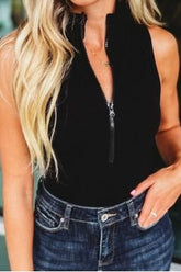 Zipper Mock Neck black Bodysuit
